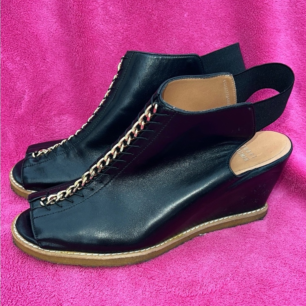 Stuart Weitzman Black Sling Back Wedge Sandal